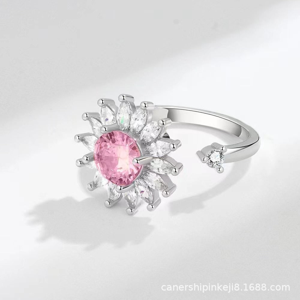 Pink Sunflower Zirconia Fidget Ring