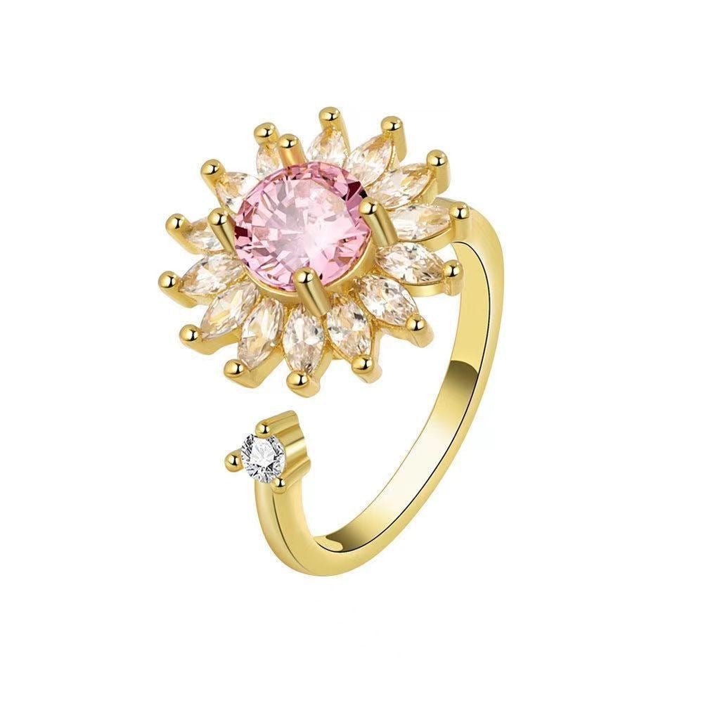 Pink Sunflower Zirconia Fidget Ring