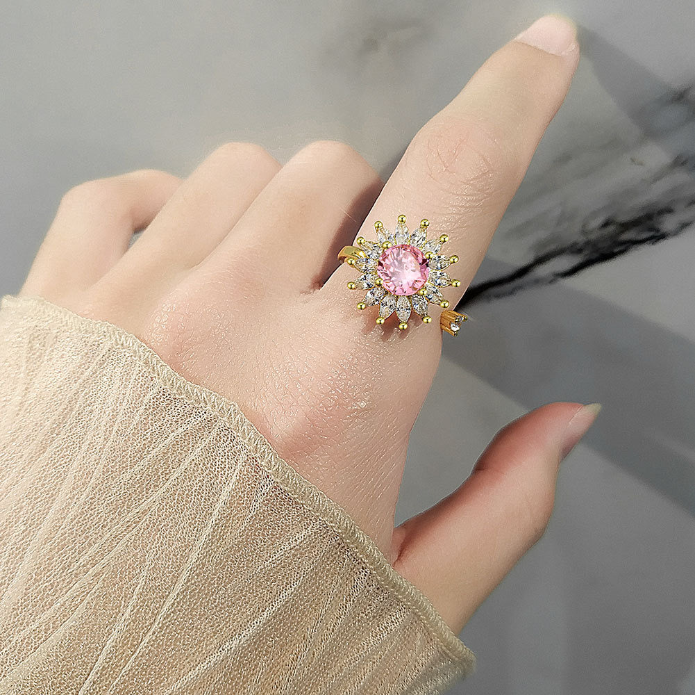 Pink Sunflower Zirconia Fidget Ring