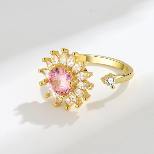 Pink Sunflower Zirconia Fidget Ring