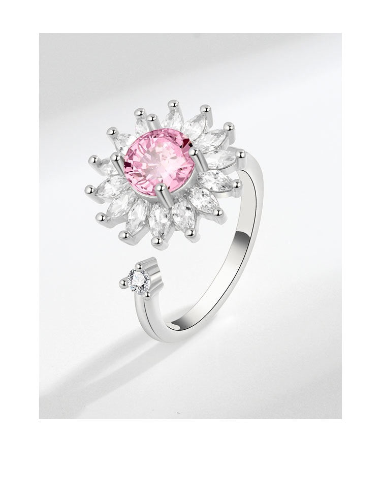 Pink Sunflower Zirconia Fidget Ring