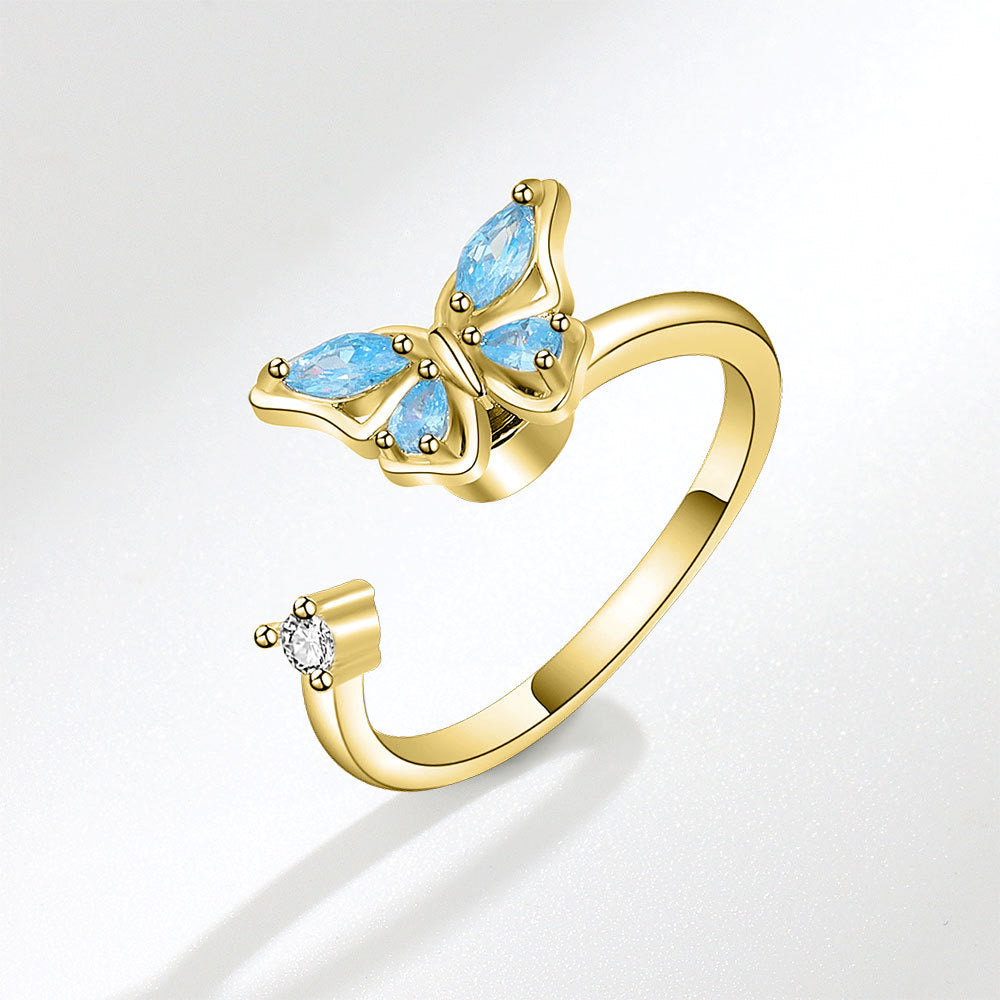 Gold Blue Butterfly Fidget Ring