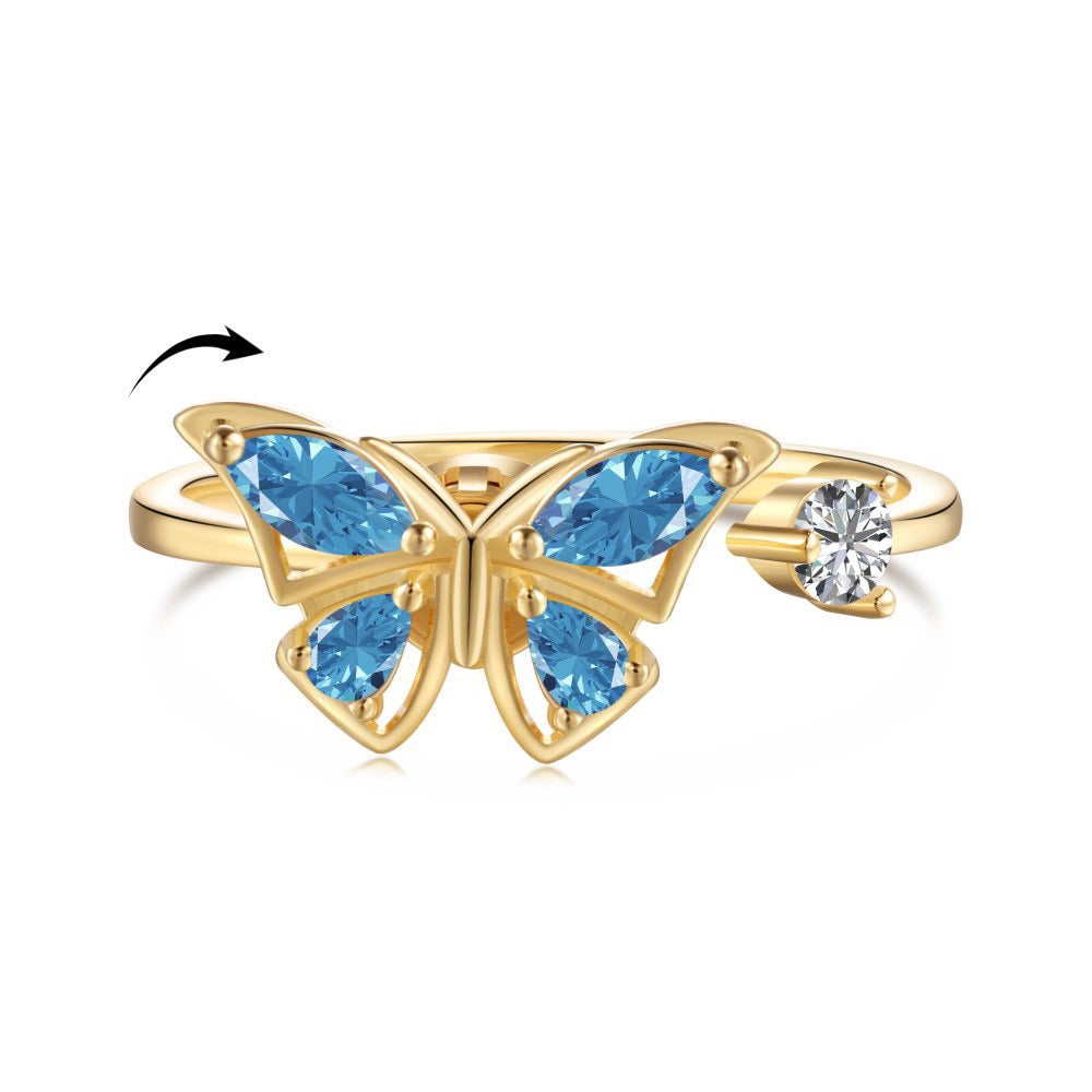 Gold Blue Butterfly Fidget Ring