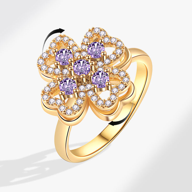 Gold Purple 4 Clover flower Fidget Ring