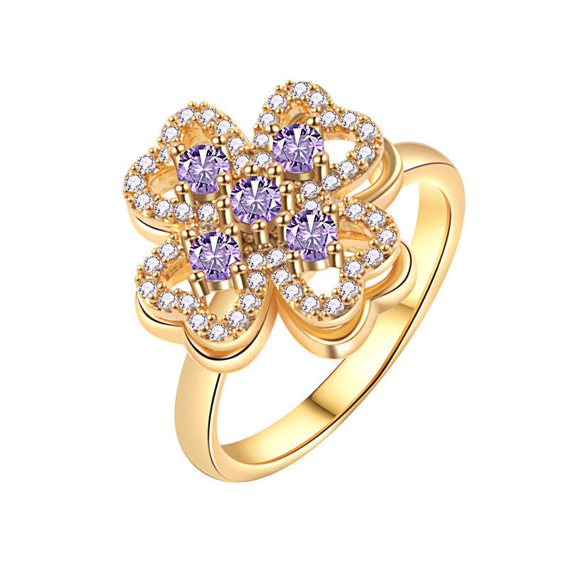 Gold Purple 4 Clover flower Fidget Ring