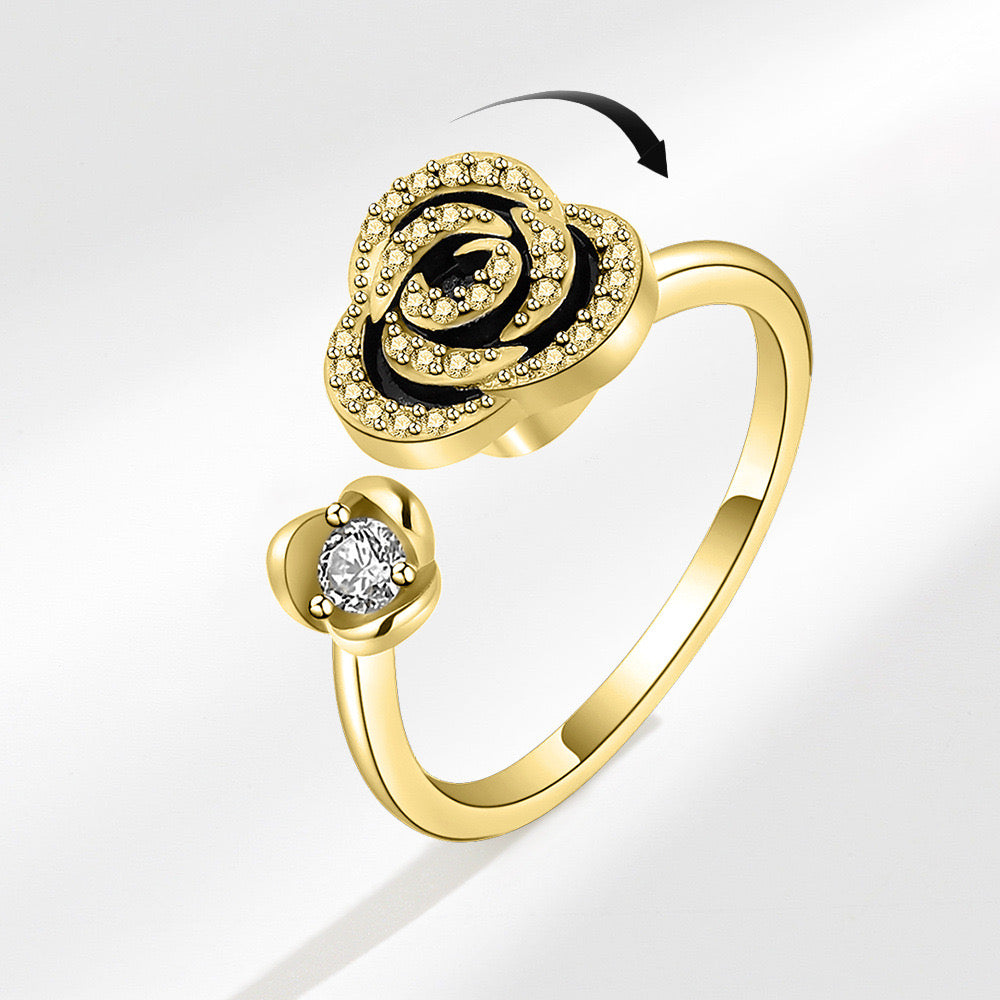 Gold Black Rose Fidget Ring