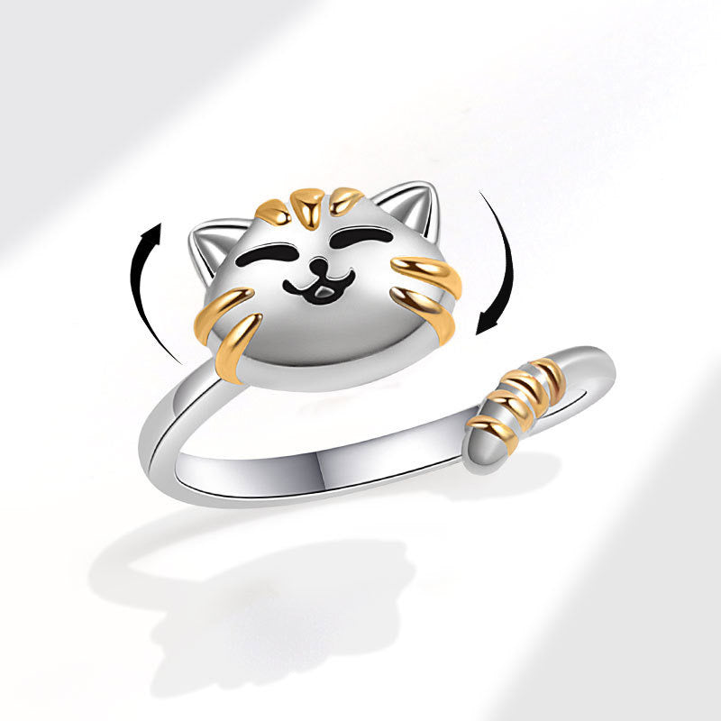 Happy Cat gold silver Fidget Ring