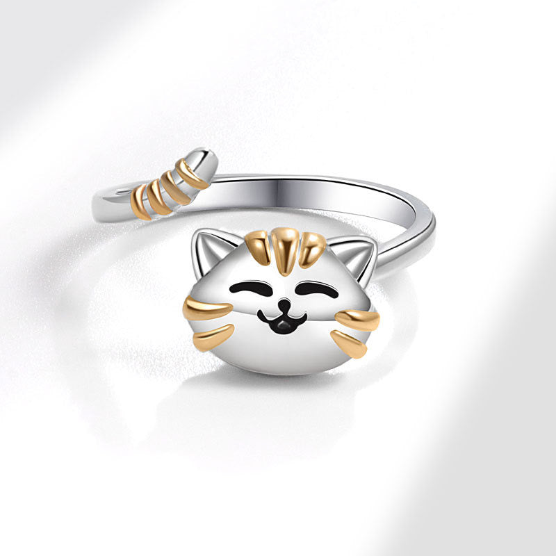 Happy Cat gold silver Fidget Ring