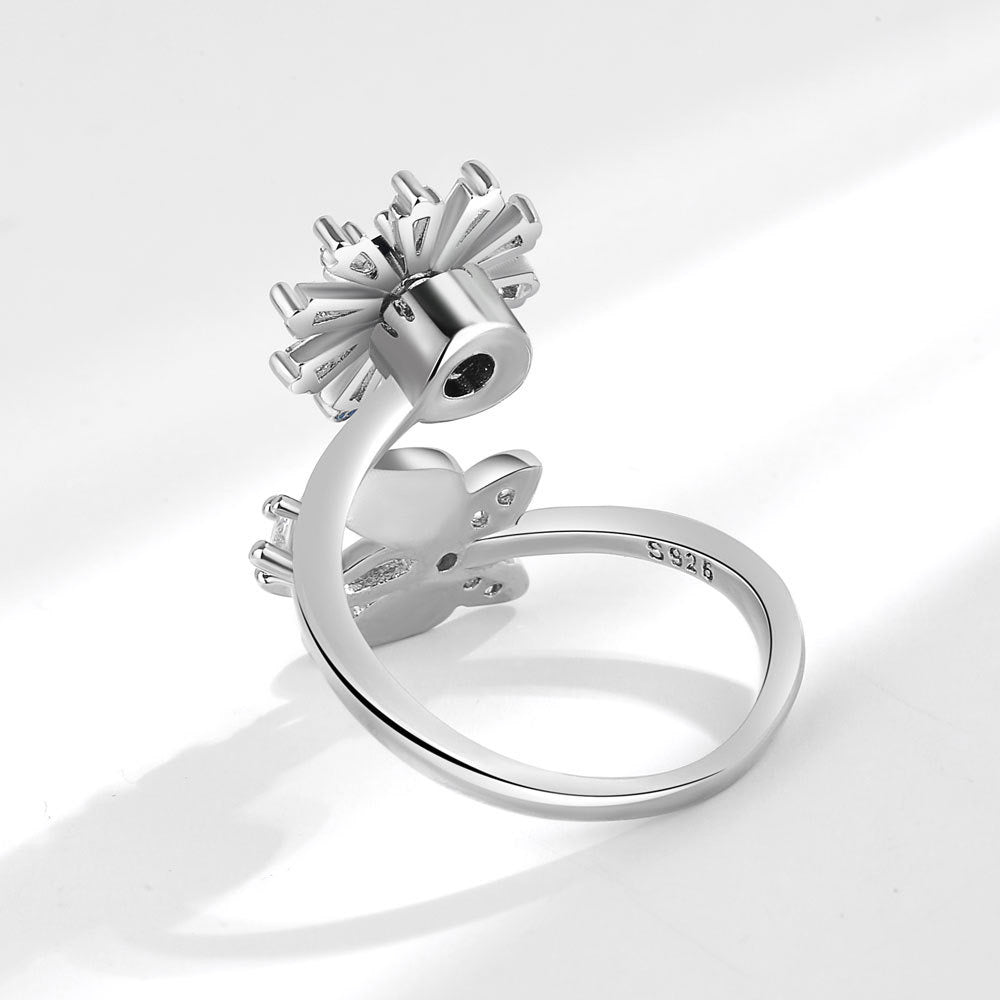 Blue Silver Butterfly Flower Fidget ring