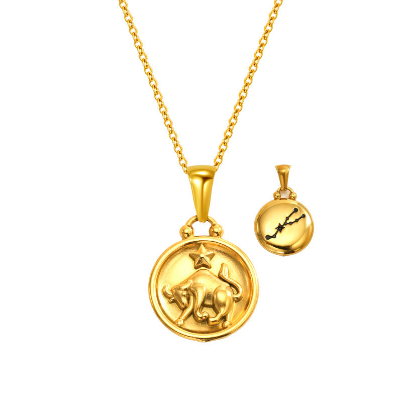 12 Gold Zodiac and Constellation Star sign Coin Necklace