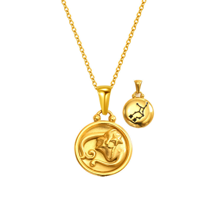 12 Gold Zodiac and Constellation Star sign Coin Necklace