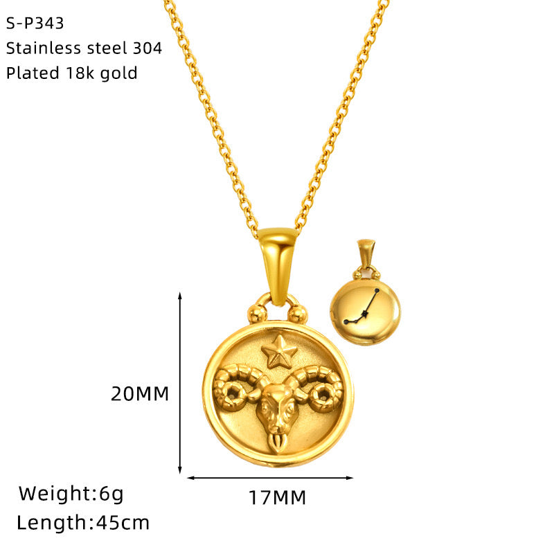 12 Gold Zodiac and Constellation Star sign Coin Necklace