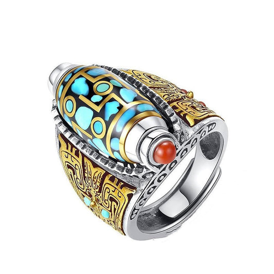 Tibetan Dzi Bead Style 9 Eyes Fidget Ring