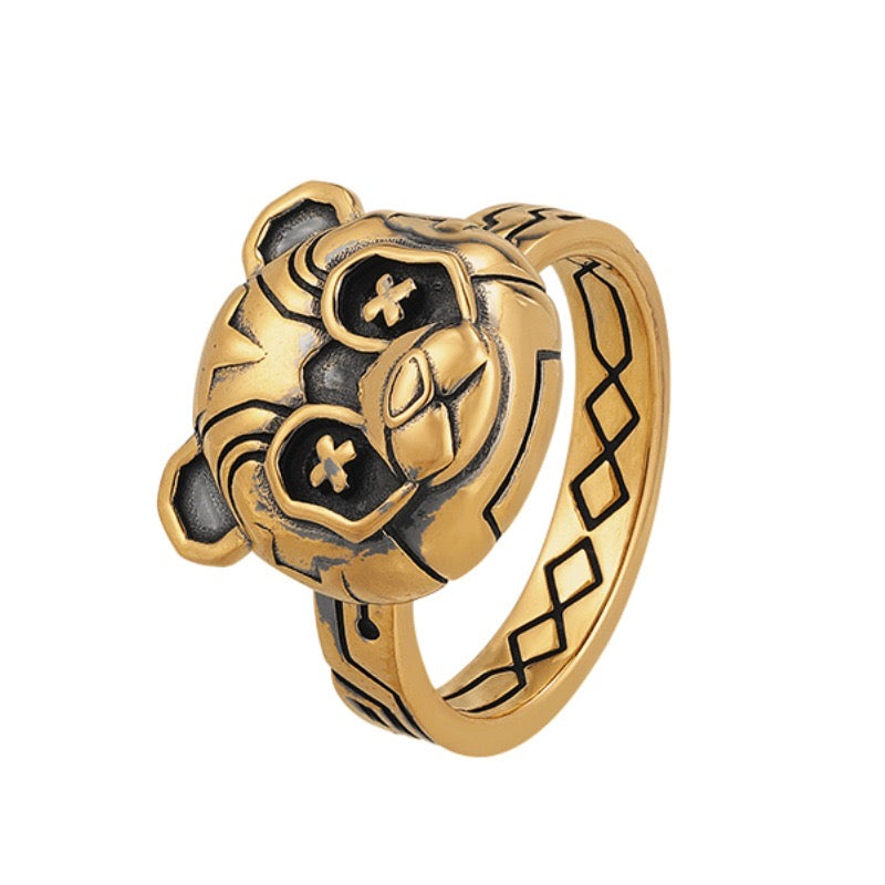 Black Gold Panda Robot Ring