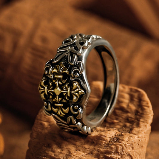 Celtic Chrome Cross Gold silver Ring