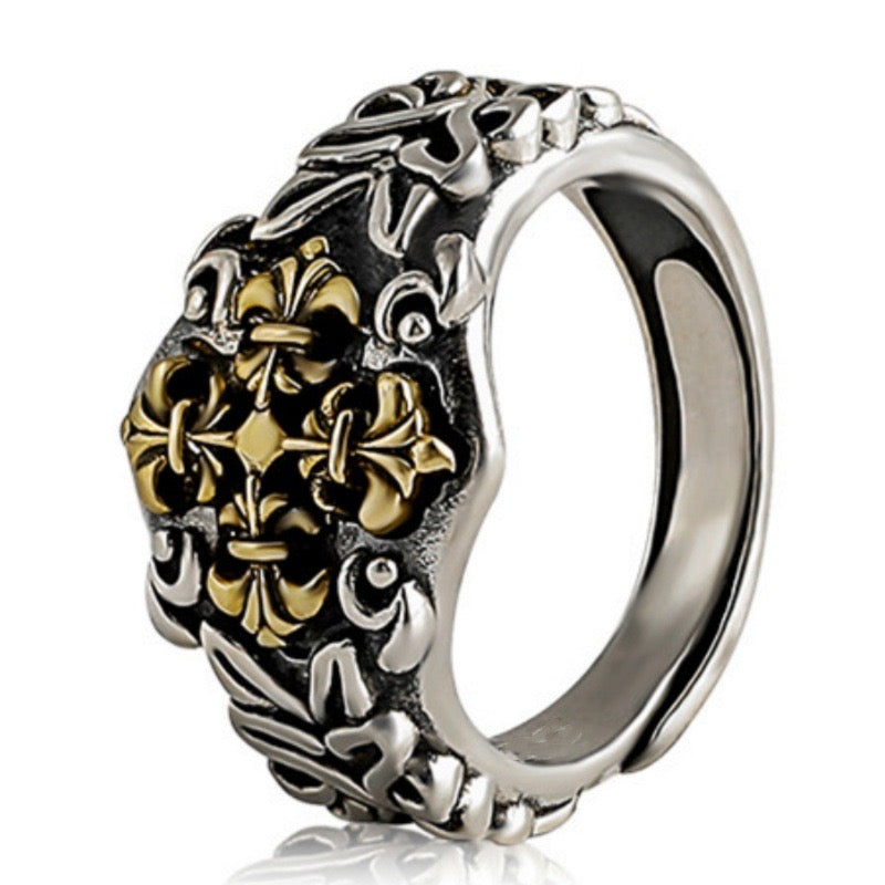 Celtic Chrome Cross Gold silver Ring