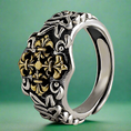 Load image into Gallery viewer, Celtic Chrome Cross Gold silver Ring
