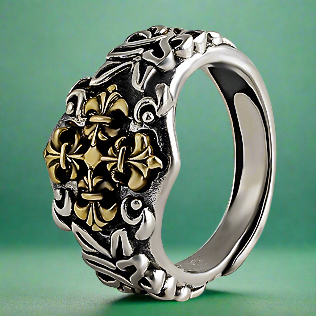 Celtic Chrome Cross Gold silver Ring