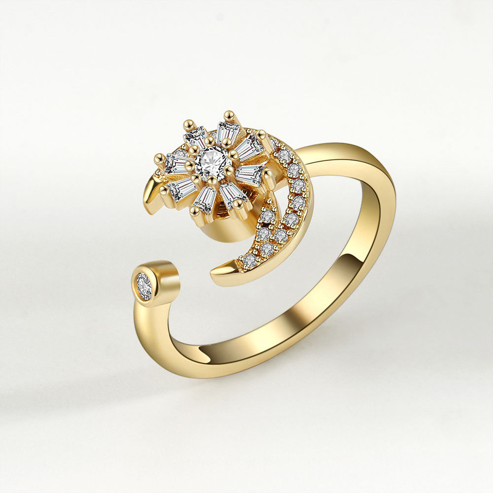 Moon and Star Gold Silver Fidget Ring