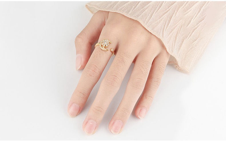 Moon and Star Gold Silver Fidget Ring