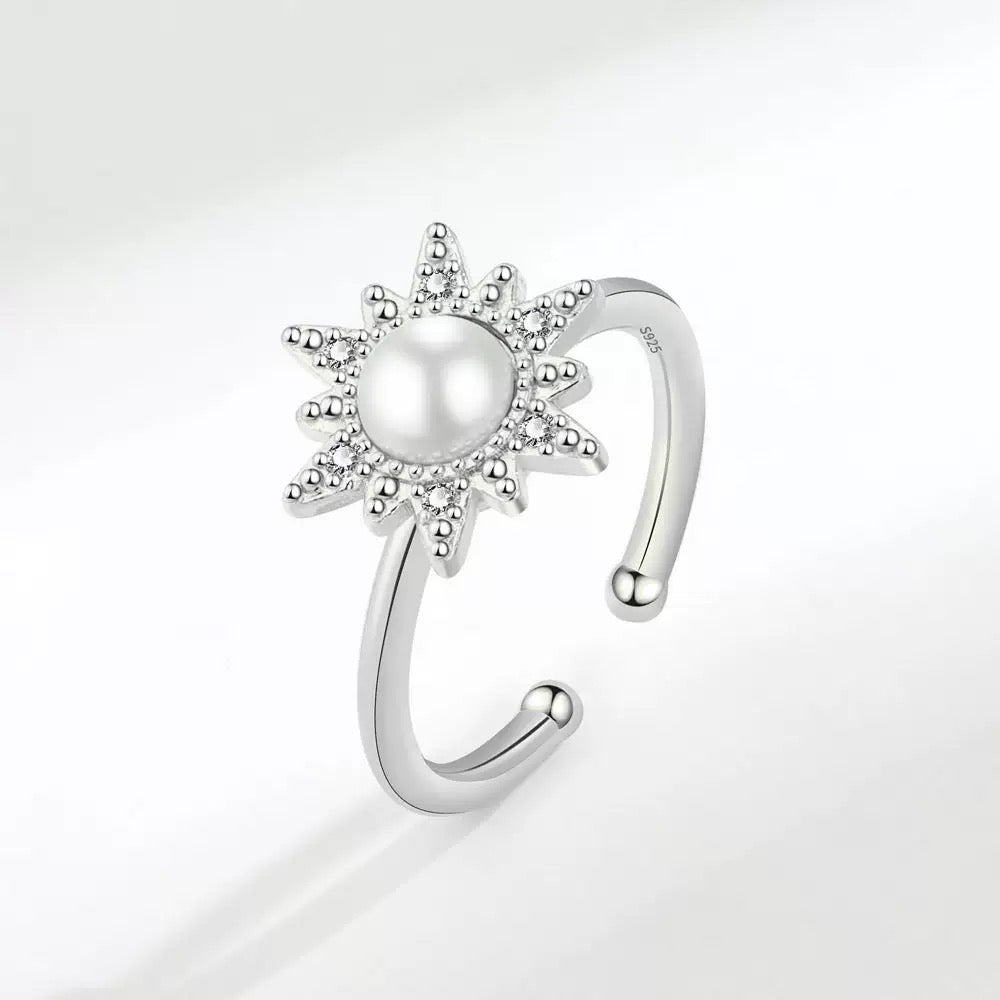 Pearl/Silver Snowflake flower Fidget Ring
