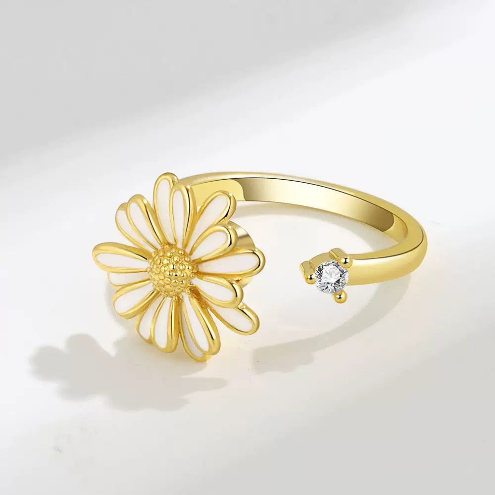 Gold white Flower Fidget Ring