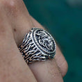 Load image into Gallery viewer, Viking design silver plated ring when worn
