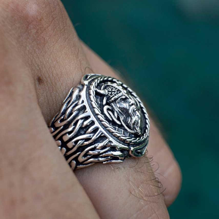 Viking design silver plated ring when worn