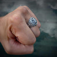 Load image into Gallery viewer, Viking design silver plated ring when worn
