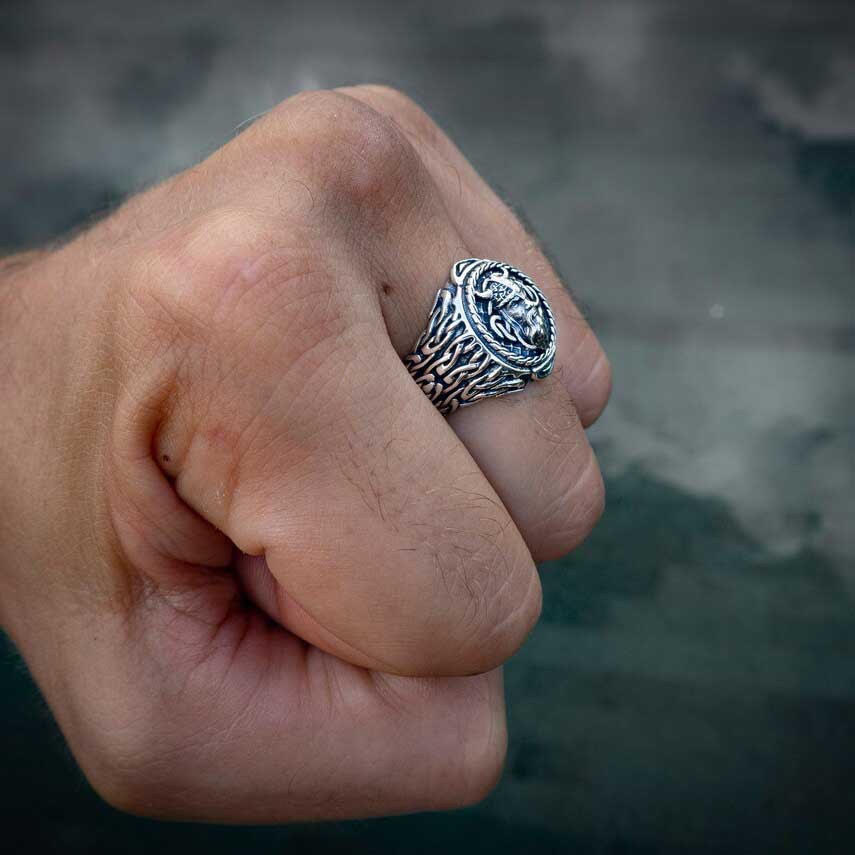 Viking design silver plated ring when worn