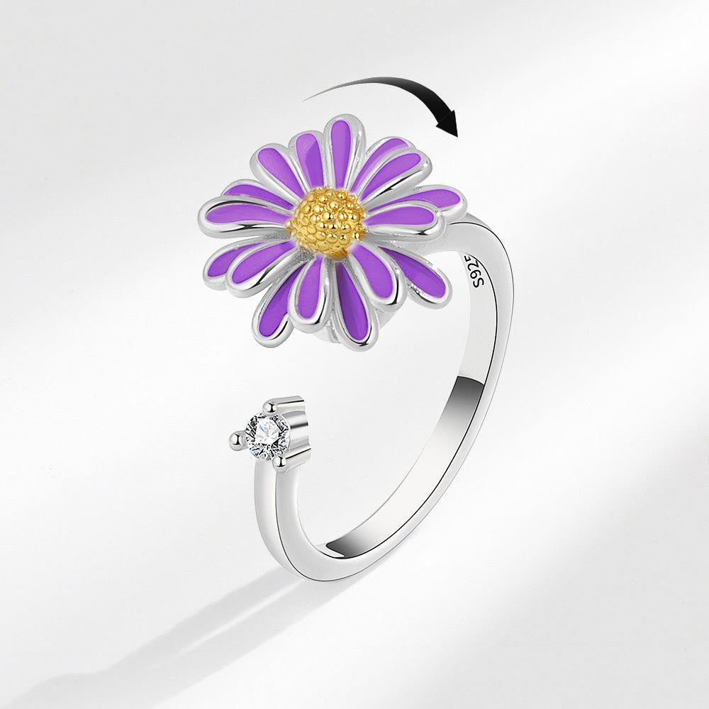 Purple Flower Fidget Ring Silver